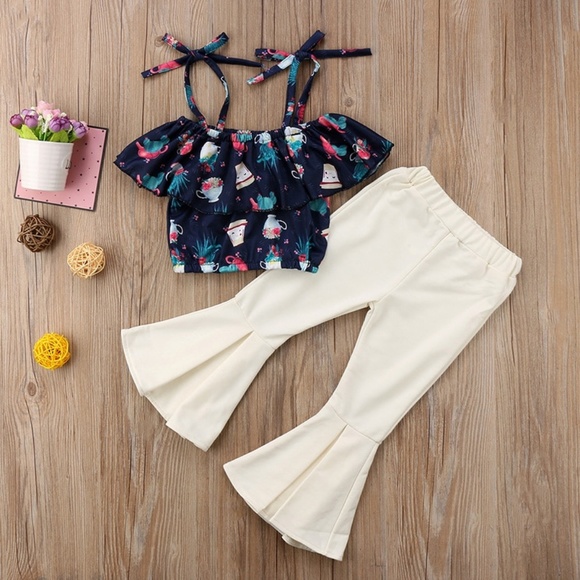 Other - Girls Tea Pot Crop Top & Cream Bell Bottoms